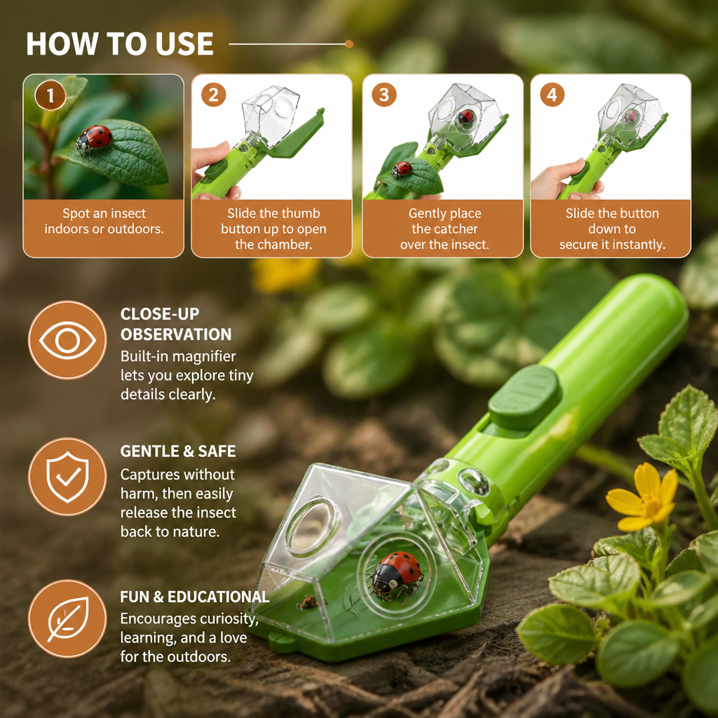 Magnifying Insect Catcher with 6X Lens and Clear Container for Kids
