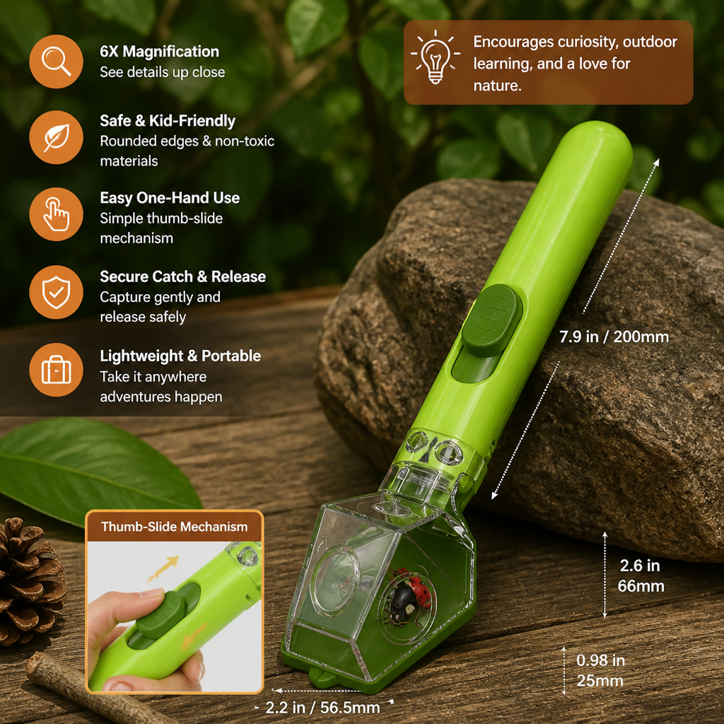 Magnifying Insect Catcher with 6X Lens and Clear Container for Kids