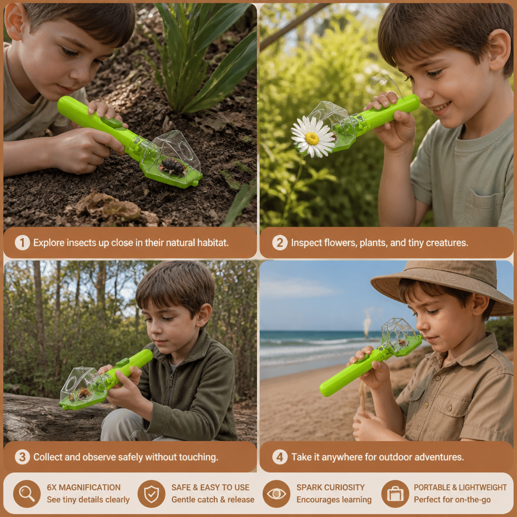 Magnifying Insect Catcher with 6X Lens and Clear Container for Kids