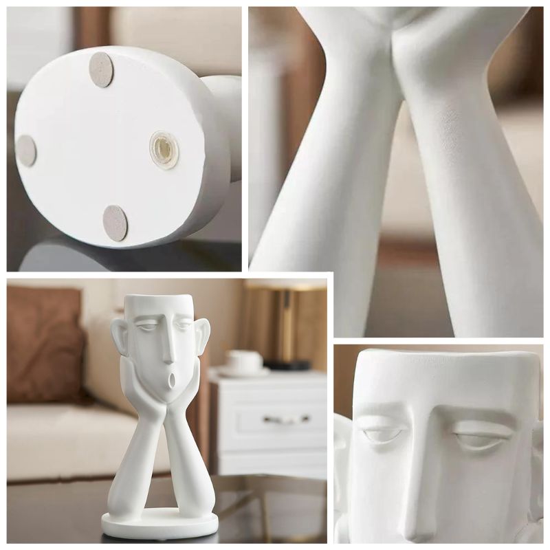 Face Shaped Plant Vases Set with Ceramic Construction and Sculptural Details