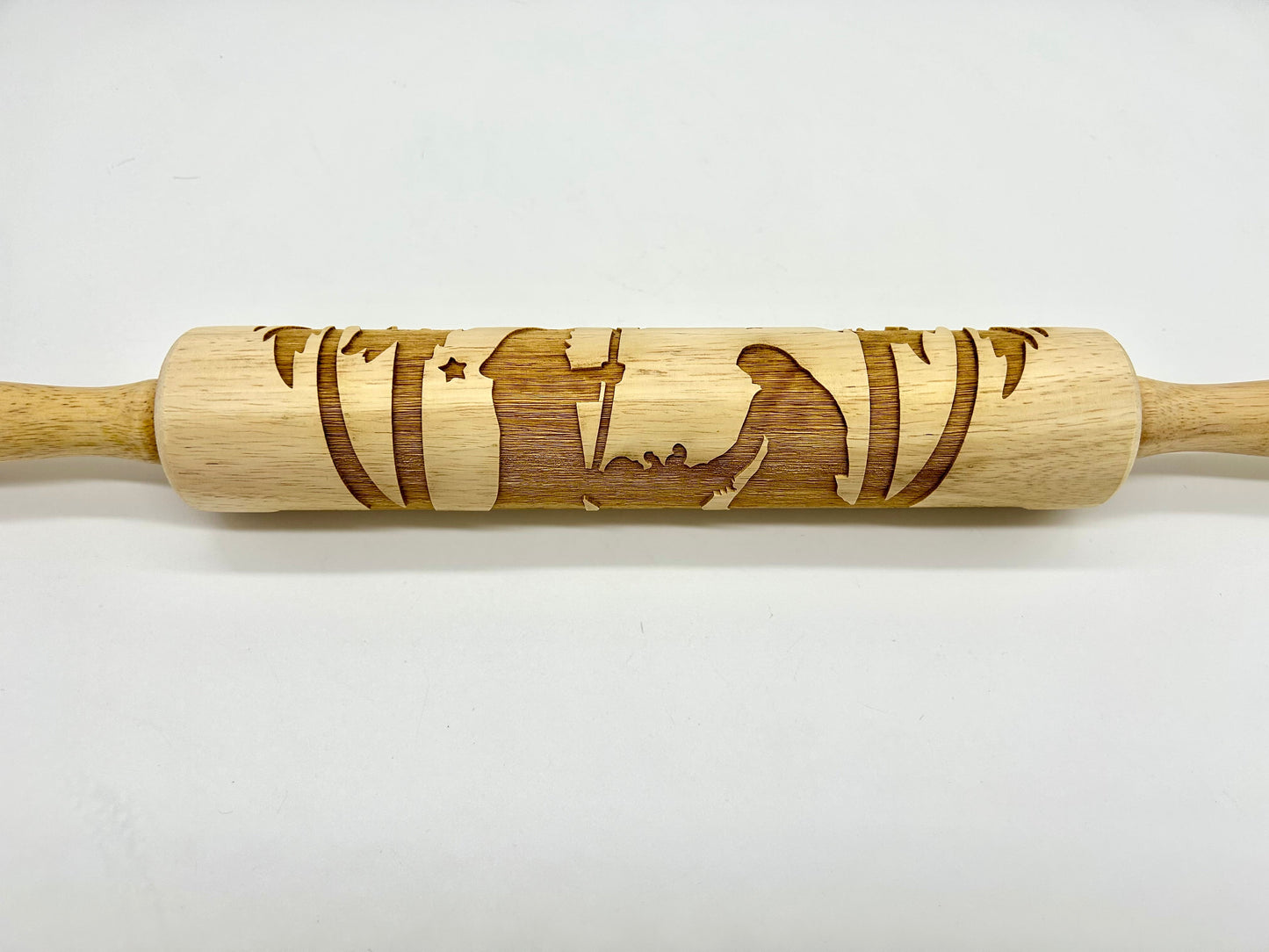 Nativity Scene Embossed Wooden Rolling Pin with 10-Inch Barrel