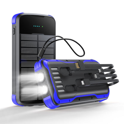 Solar Power Bank with Built In Multi-Tip Cables and LED Floodlight for Outdoor Charging