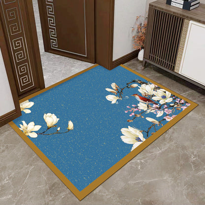 Floral Entryway Mat with Dirt Trapping Surface and Floor Protection