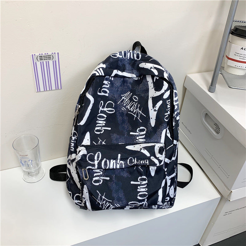 Spacious Backpack with Padded Straps and Graffiti Print, Tear Resistant