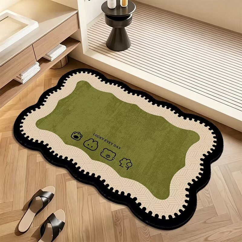 Patterned Edge Rug with Non-Slip Backing and Plush Material