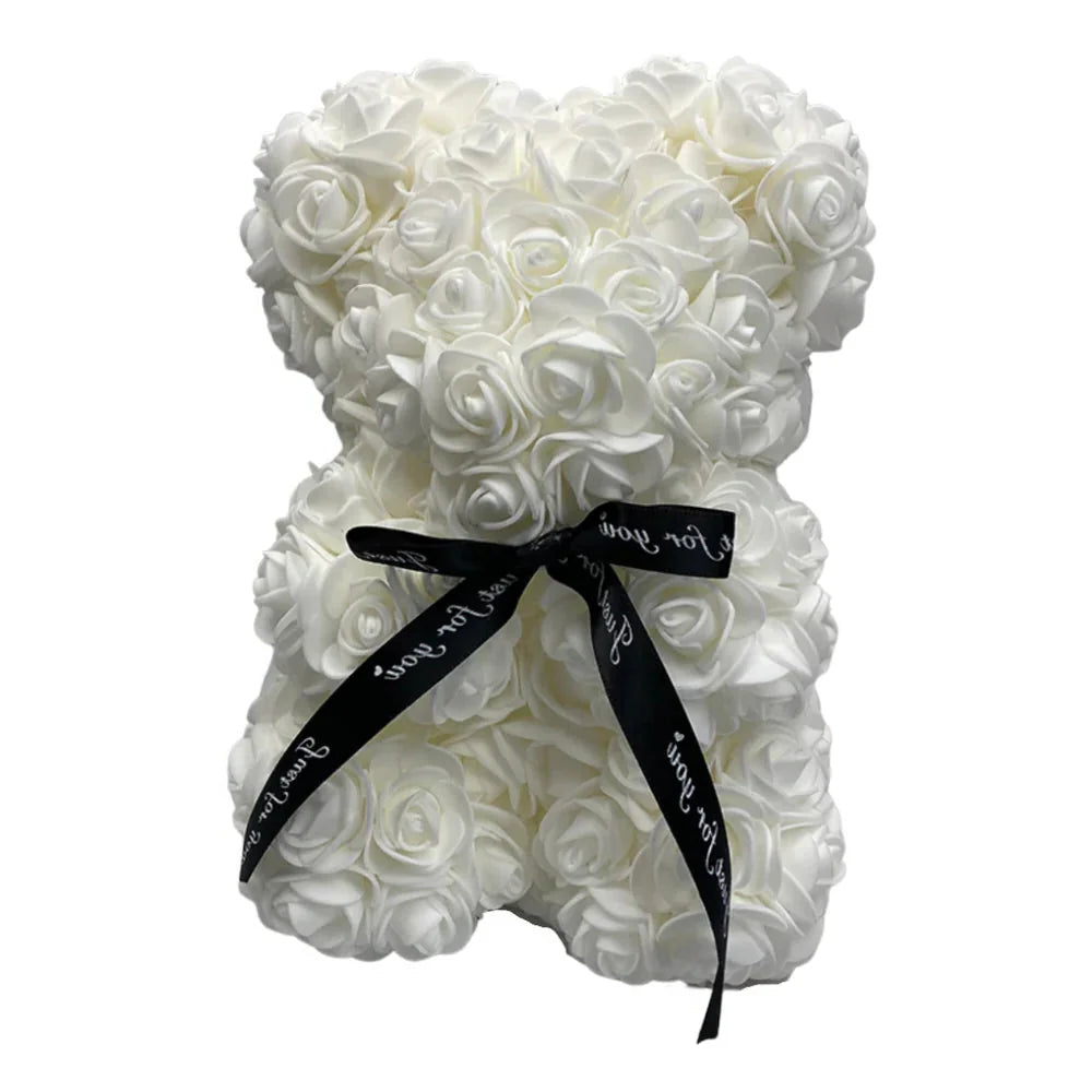 Foam Rose Teddy Bear with Ribbon Neck Detail and Dust Resistant Material