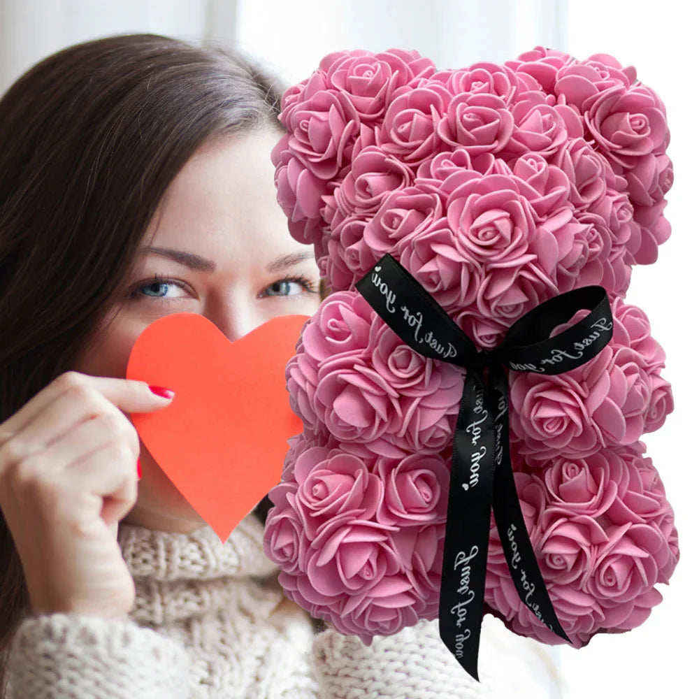 Foam Rose Teddy Bear with Ribbon Neck Detail and Dust Resistant Material