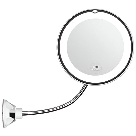 10X Magnifying Mirror with LED Edge Lighting and Adjustable Suction  Base
