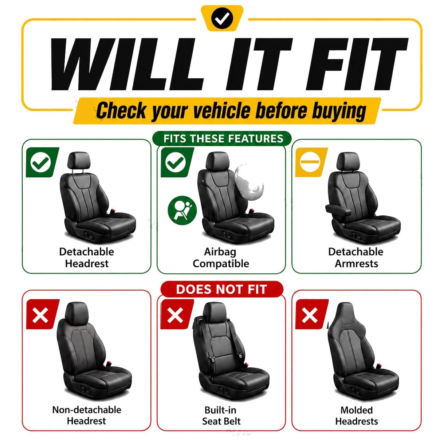 Universal Car Seat Covers for 5 Seats, Breathable Fabric Front and Rear Protectors, Airbag Compatible, Fits Cars Trucks SUVs and Vans