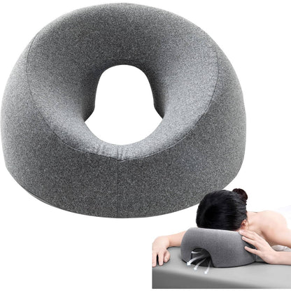 Face Down Pillow for Massage Table, Adjustable Face Pillow for Bed and Stomach Sleeping with Removable Gray Cover