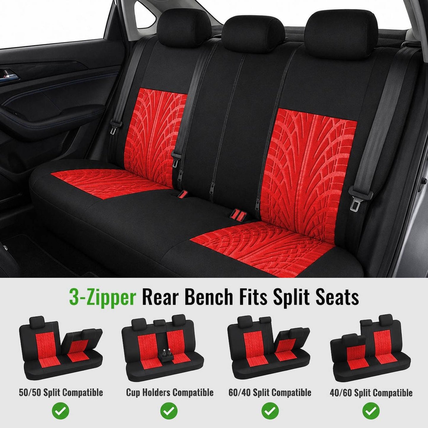 Universal Car Seat Covers for 5 Seats, Breathable Fabric Front and Rear Protectors, Airbag Compatible, Fits Cars Trucks SUVs and Vans