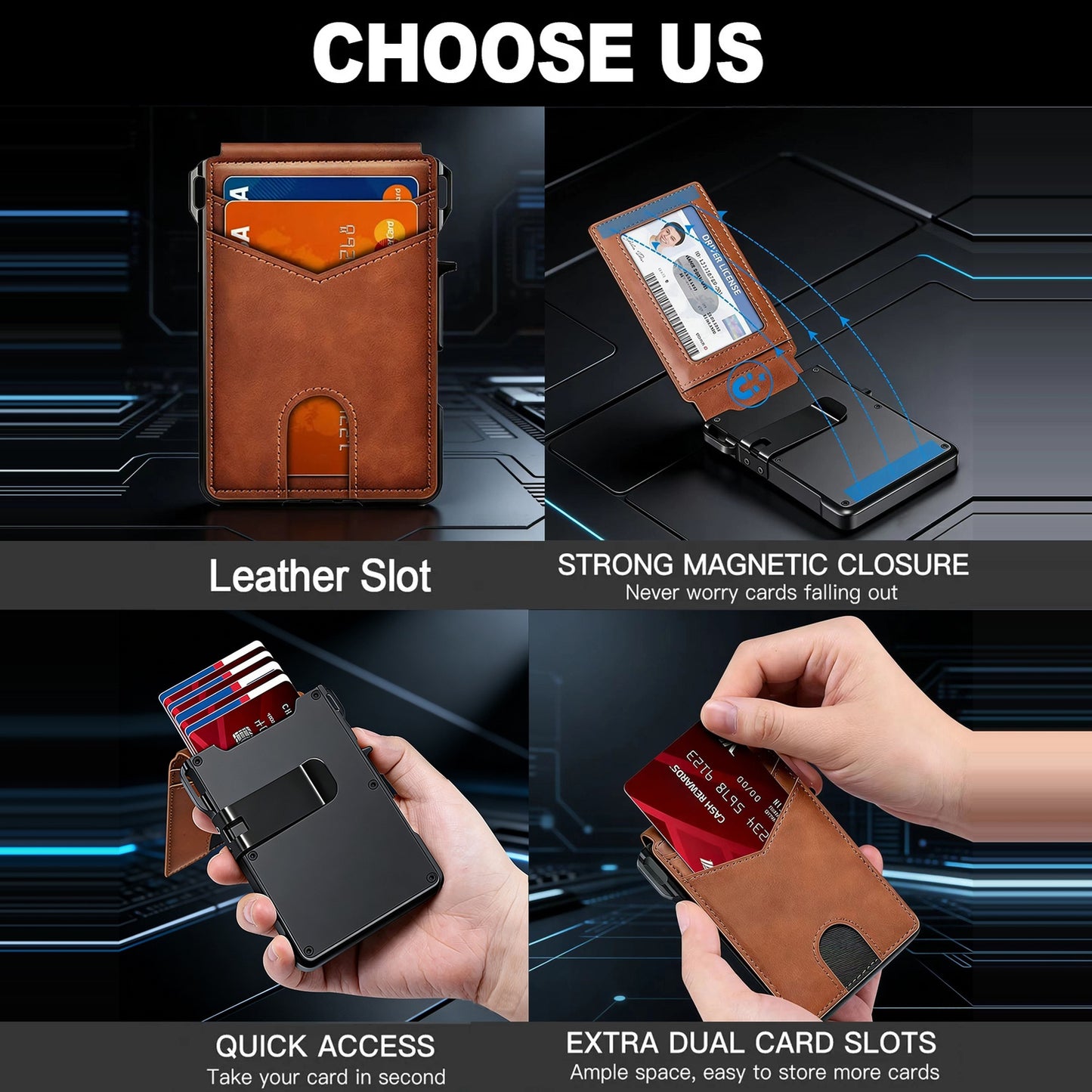 Mens RFID Card Holder Wallet, Slim Bifold Front Pocket Wallet with Aerospace Aluminum and Cash Clip, Everyday Carry Gift for Men