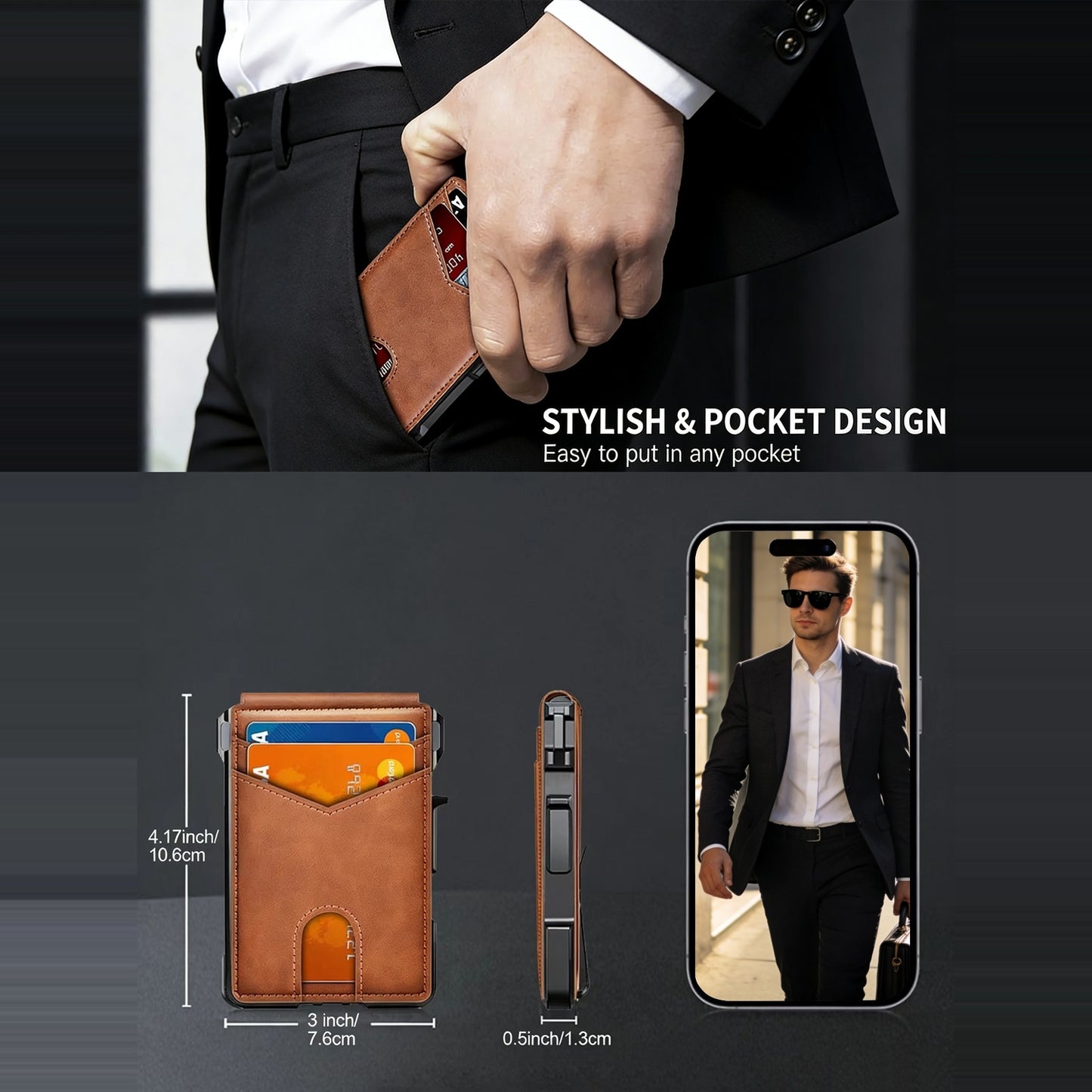 Mens RFID Card Holder Wallet, Slim Bifold Front Pocket Wallet with Aerospace Aluminum and Cash Clip, Everyday Carry Gift for Men