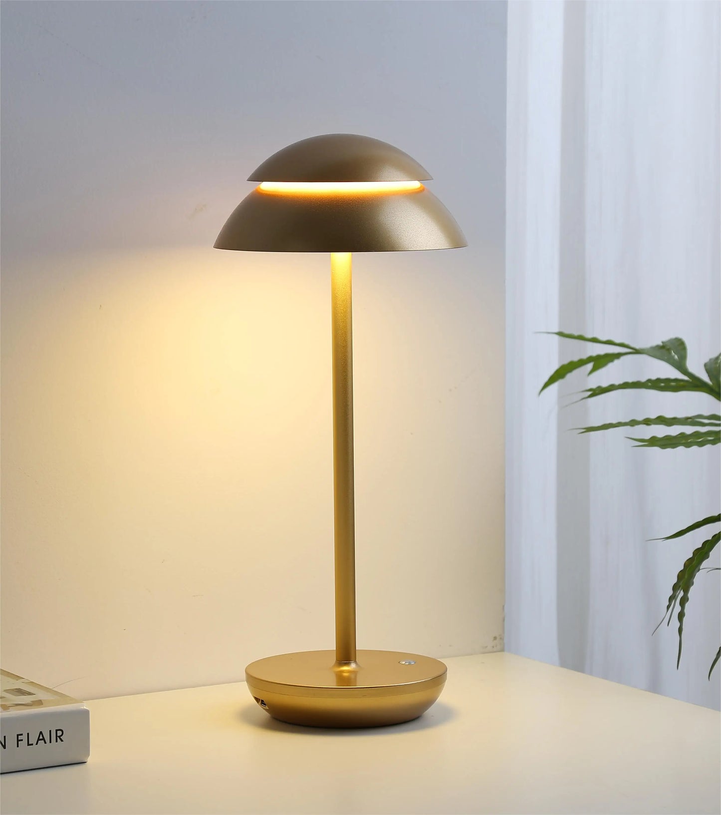 Cordless Table Lamp with Touch Dimming and Aluminum Dome Shade