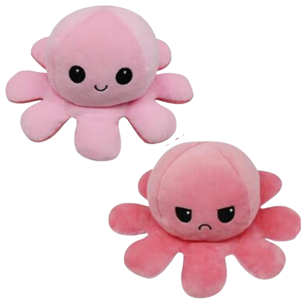 Flip Octopus Plush with Dual Expressions and Color Changing Faces