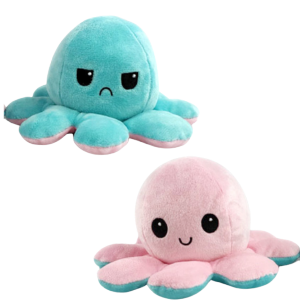 Flip Octopus Plush with Dual Expressions and Color Changing Faces