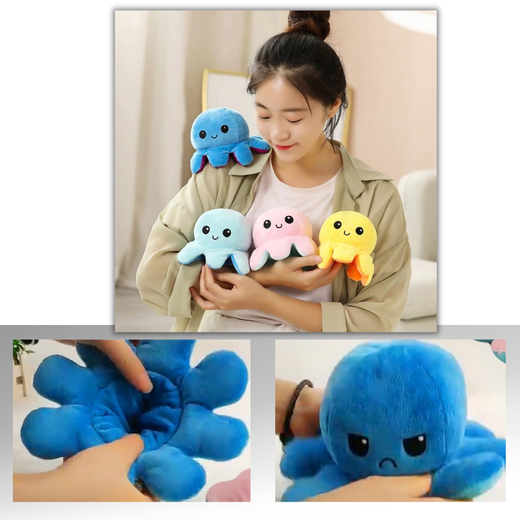 Flip Octopus Plush with Dual Expressions and Color Changing Faces