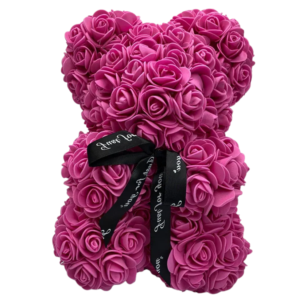 Foam Rose Teddy Bear with Ribbon Neck Detail and Dust Resistant Material