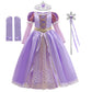 Girls Ball Gown Dress with Puff Sleeves and Applique Detailing, Mid Calf Length