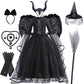 Girls Evil Queen Cosplay Dress with Lace Ruffle Details and Mid Calf Length, Ages 4-6