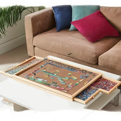 Puzzle Assembly Table with Four Storage Drawers and Auxiliary Board