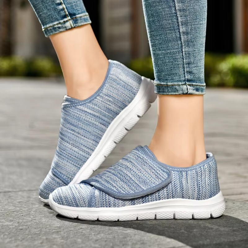 Womens Wide Fit Walking Shoes with Adjustable Strap and Breathable Mesh