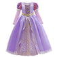 Girls Ball Gown Dress with Puff Sleeves and Applique Detailing, Mid Calf Length