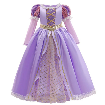 Girls Ball Gown Dress with Puff Sleeves and Applique Detailing, Mid Calf Length