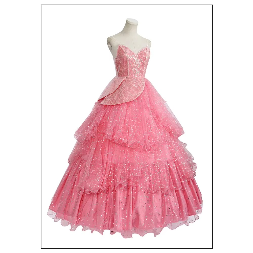 Fantasy Character Cosplay Dress with Fitted Bodice and Layered Skirt, Sparkling Accents