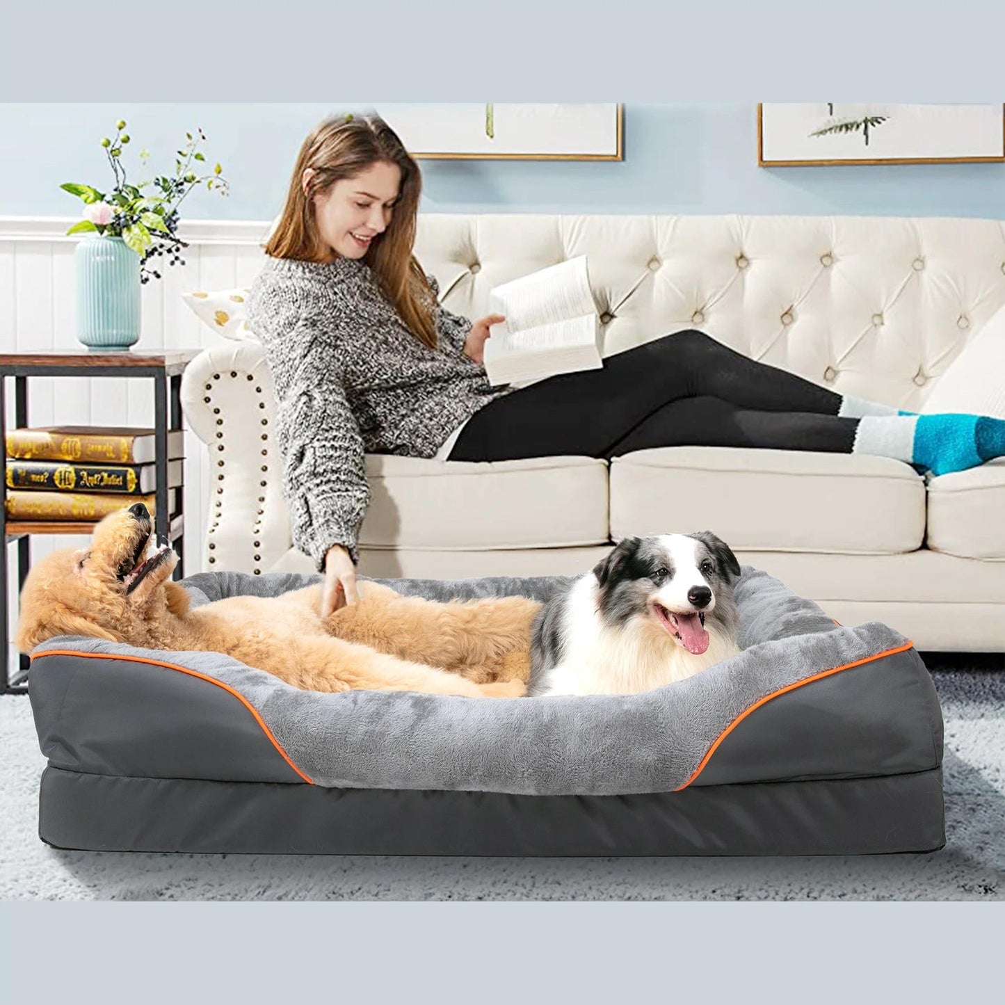 Dog Bed with Orthopedic Foam and Raised Cushioned Walls, Machine Washable Cover