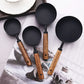 Measuring Cup and Spoon Set with Engraved Markings and Wooden Handles, 8-Piece