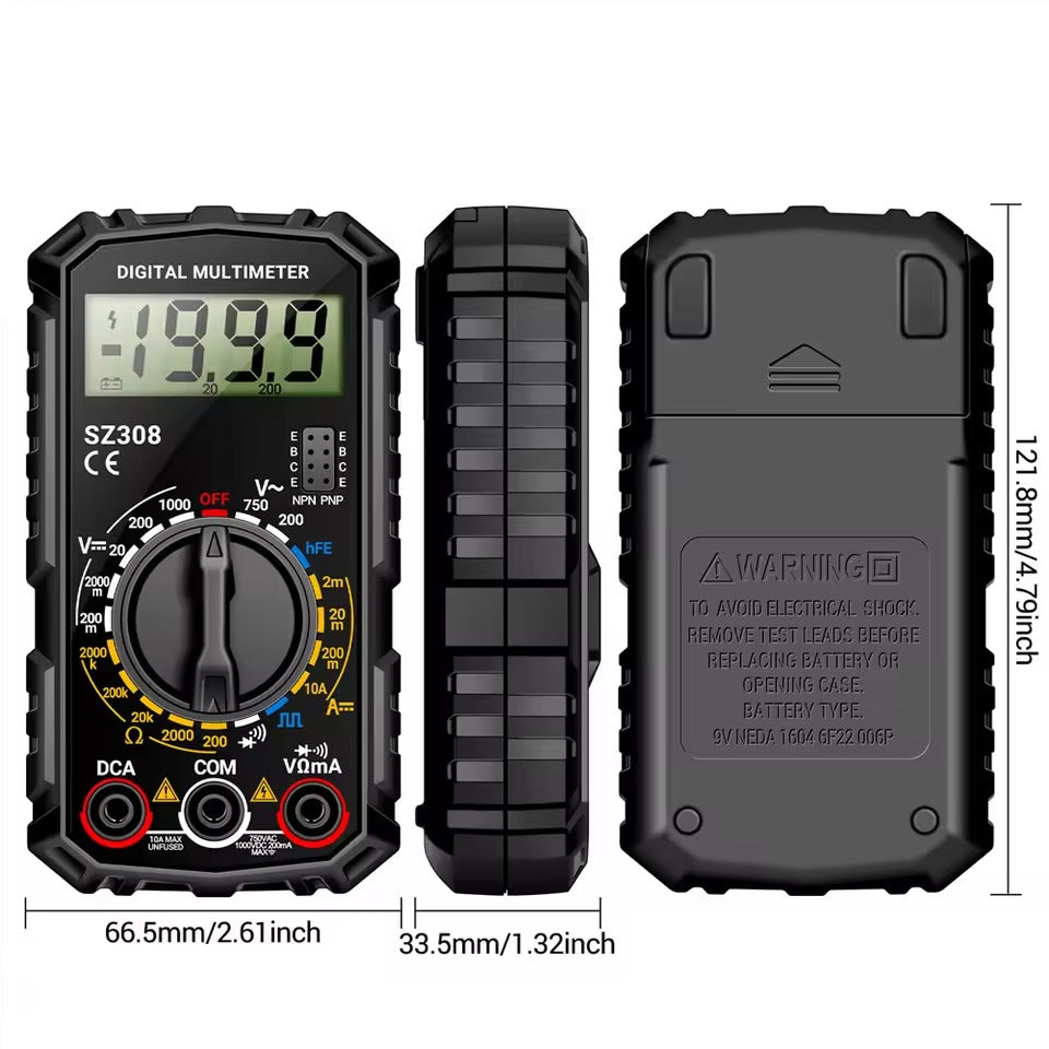 Digital Multimeter with Extended Probe Reach and Diode Testing for Electrical Systems