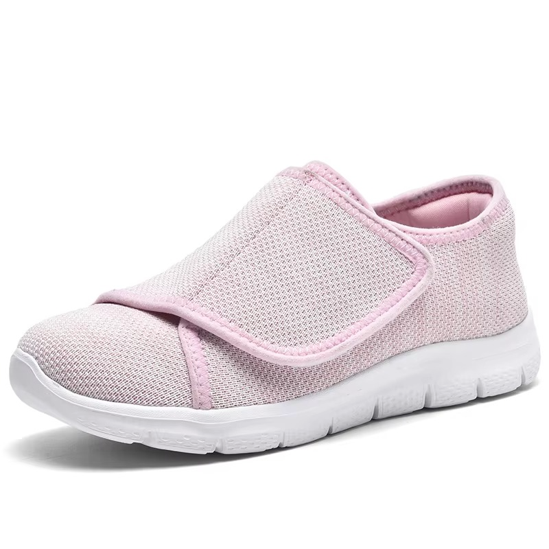 Womens Wide Fit Walking Shoes with Adjustable Strap and Breathable Mesh