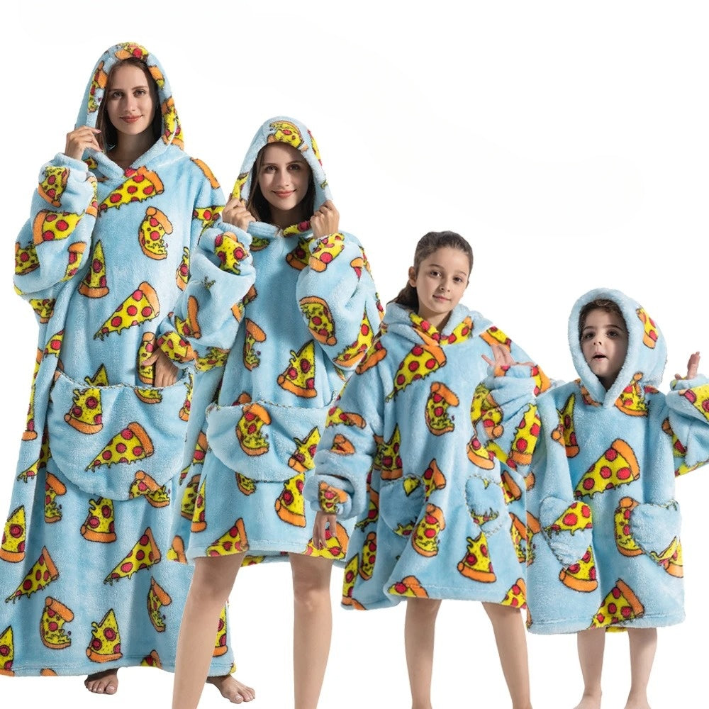 Oversized Hoodie Blanket with Pumpkin Print and Fleece Flannel, Machine Washable