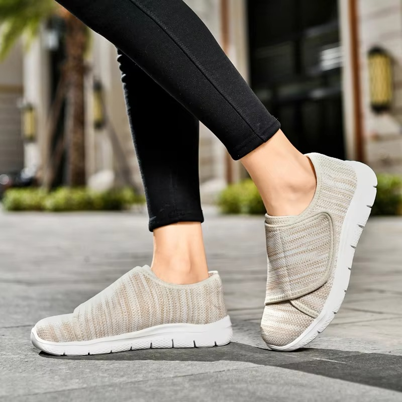 Womens Wide Fit Walking Shoes with Adjustable Strap and Breathable Mesh