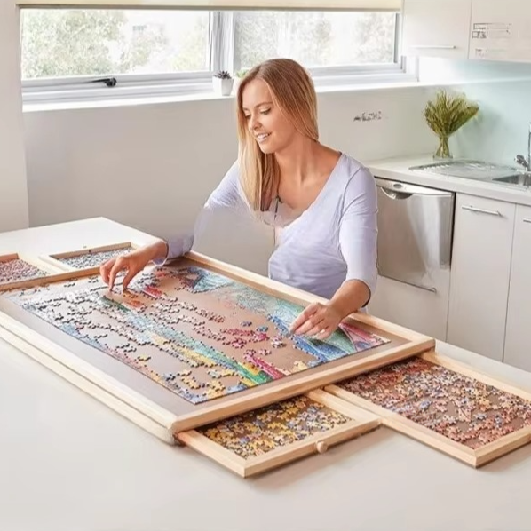 Puzzle Assembly Table with Four Storage Drawers and Auxiliary Board