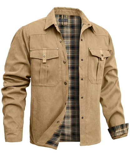 Snap Button Overshirt with Flannel Lining and Western Yoke Design