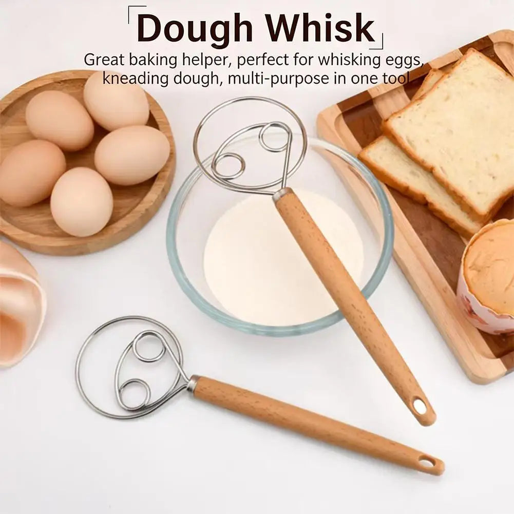 Bread Dough Whisk with Open Coil Design and Beechwood Handle