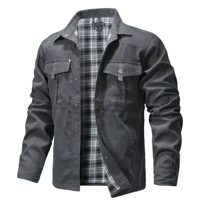 Snap Button Overshirt with Flannel Lining and Western Yoke Design