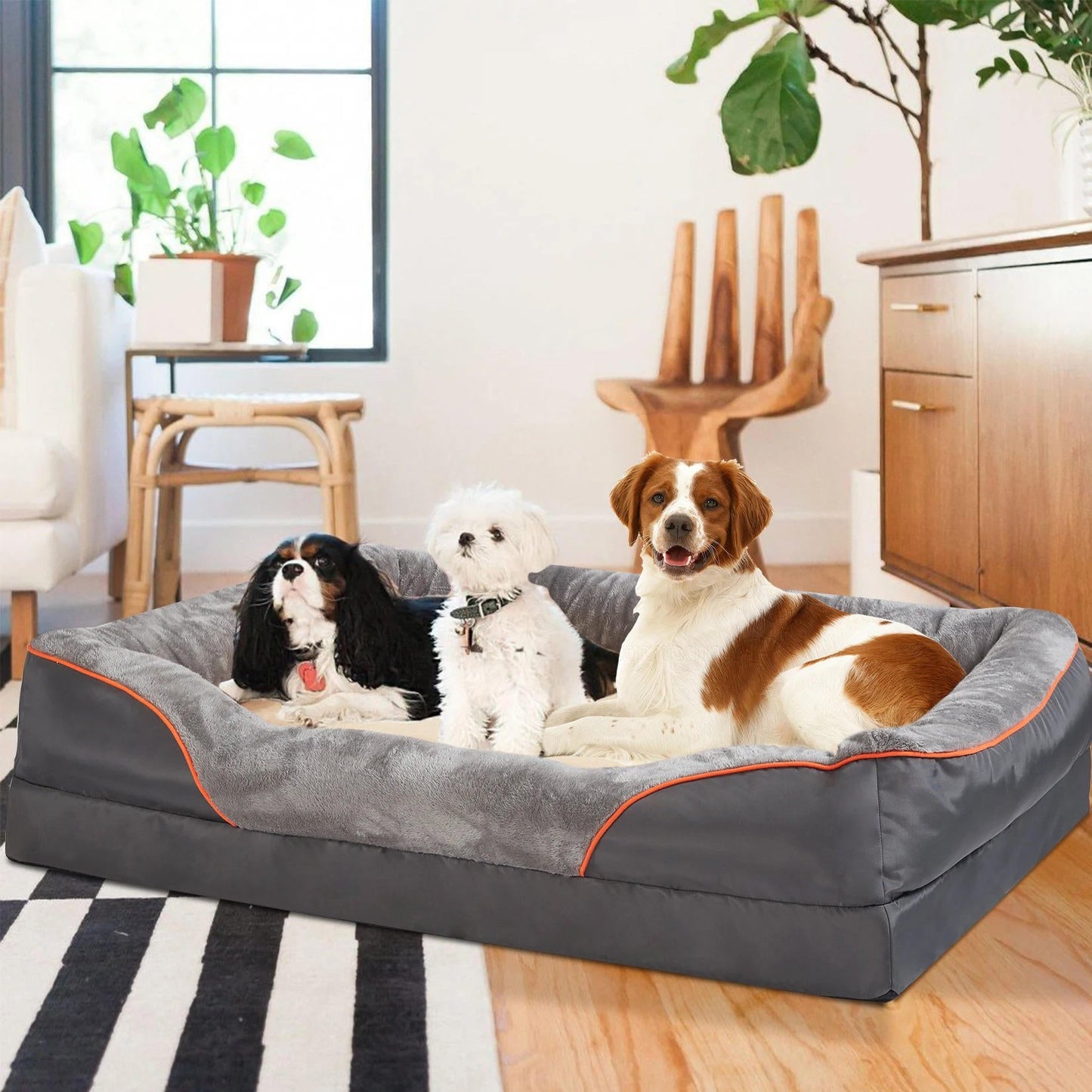 Dog Bed with Orthopedic Foam and Raised Cushioned Walls, Machine Washable Cover