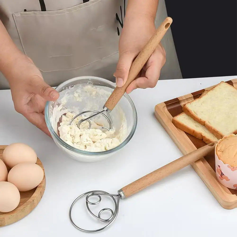 Bread Dough Whisk with Open Coil Design and Beechwood Handle