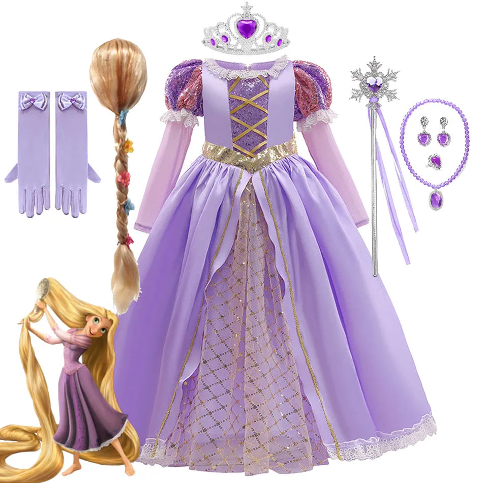 Girls Ball Gown Dress with Puff Sleeves and Applique Detailing, Mid Calf Length