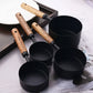 Measuring Cup and Spoon Set with Engraved Markings and Wooden Handles, 8-Piece