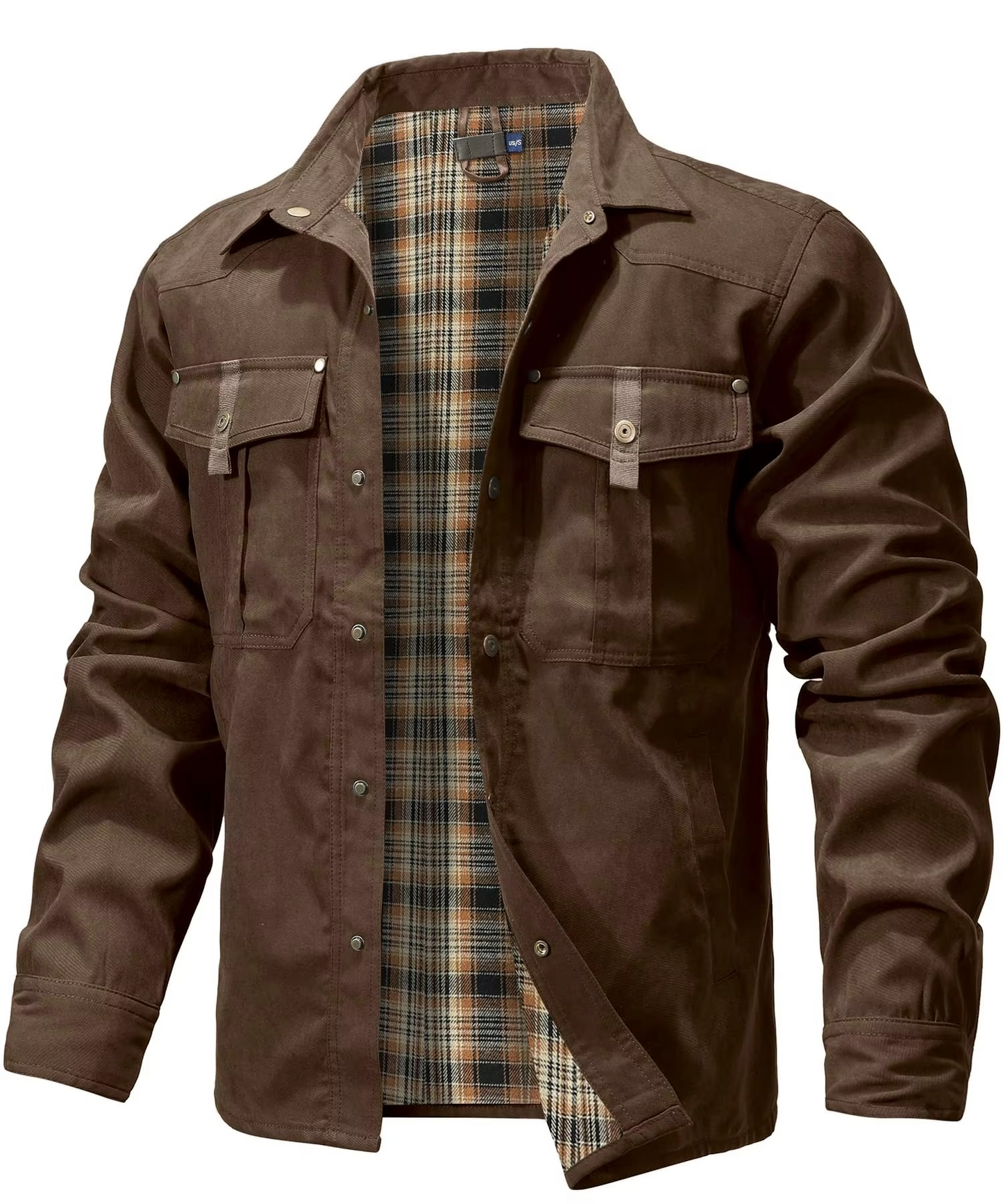 Snap Button Overshirt with Flannel Lining and Western Yoke Design
