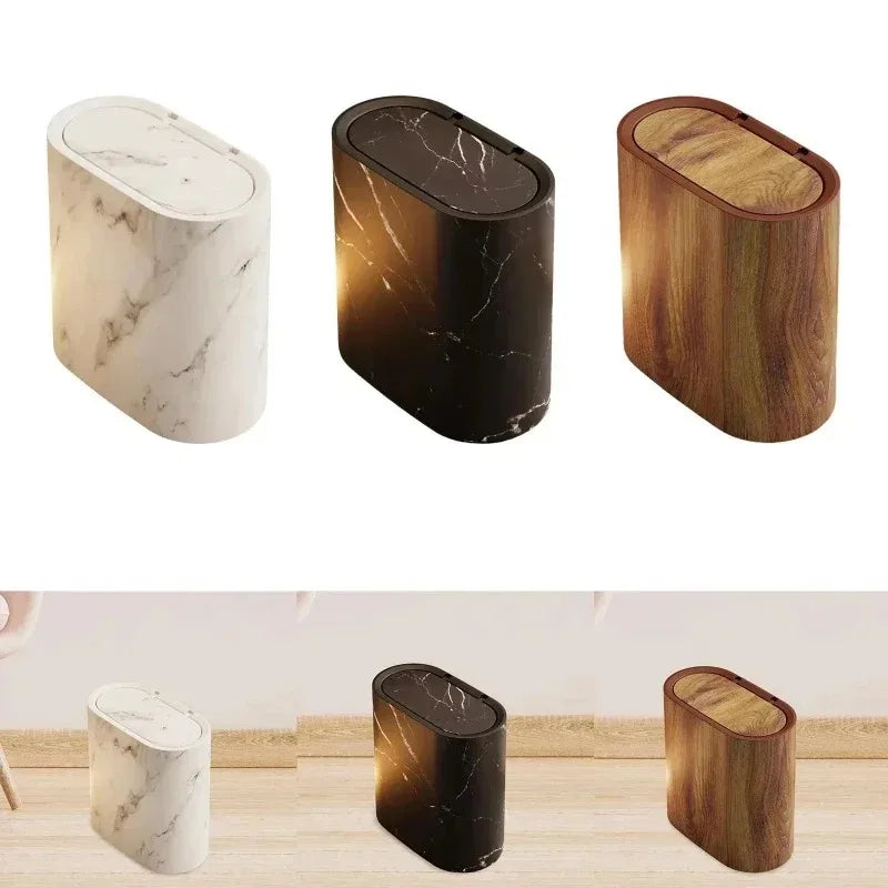 Push Top Trash Can with Marble Texture and Elliptical Corner Shape