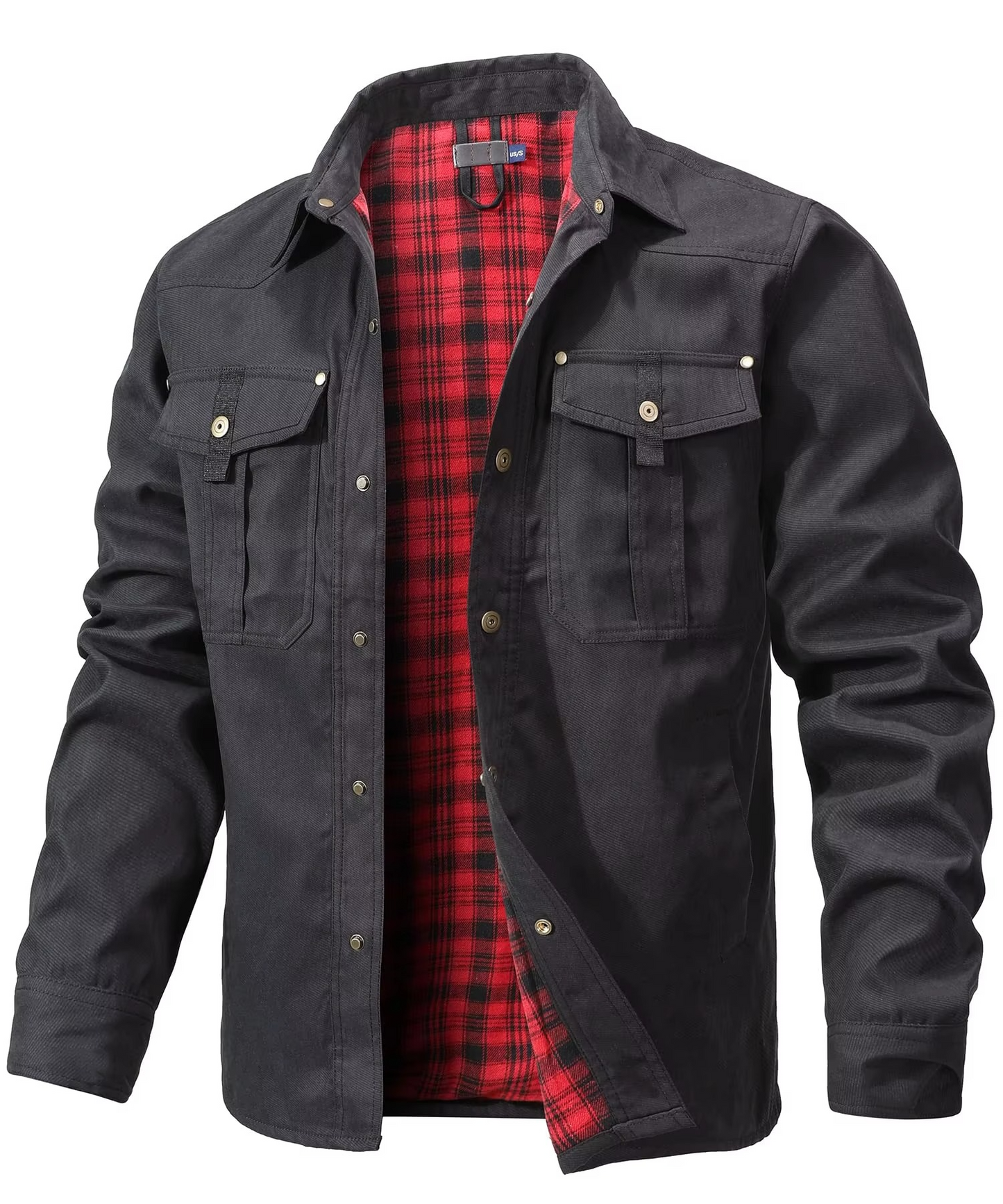 Snap Button Overshirt with Flannel Lining and Western Yoke Design