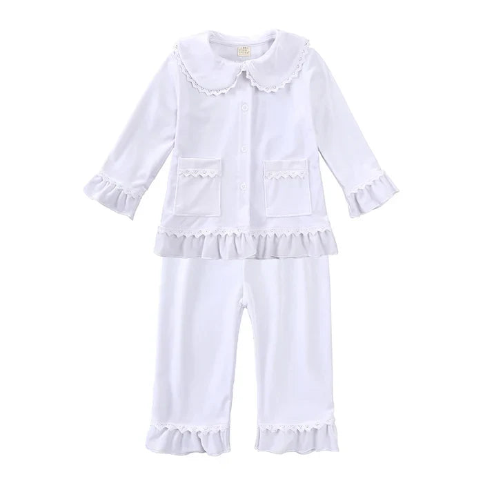 Kids Pajama Set with Plaid Pants and Elastic Waistband