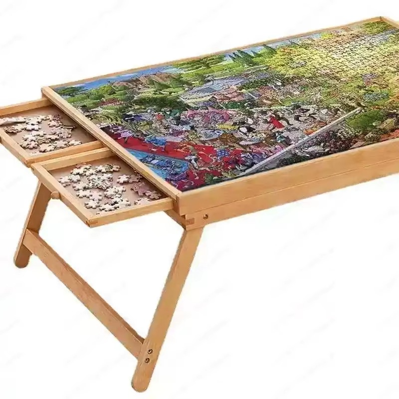 Puzzle Table with 4 Storage Drawers and Folding Wooden Design for 1500 Pieces