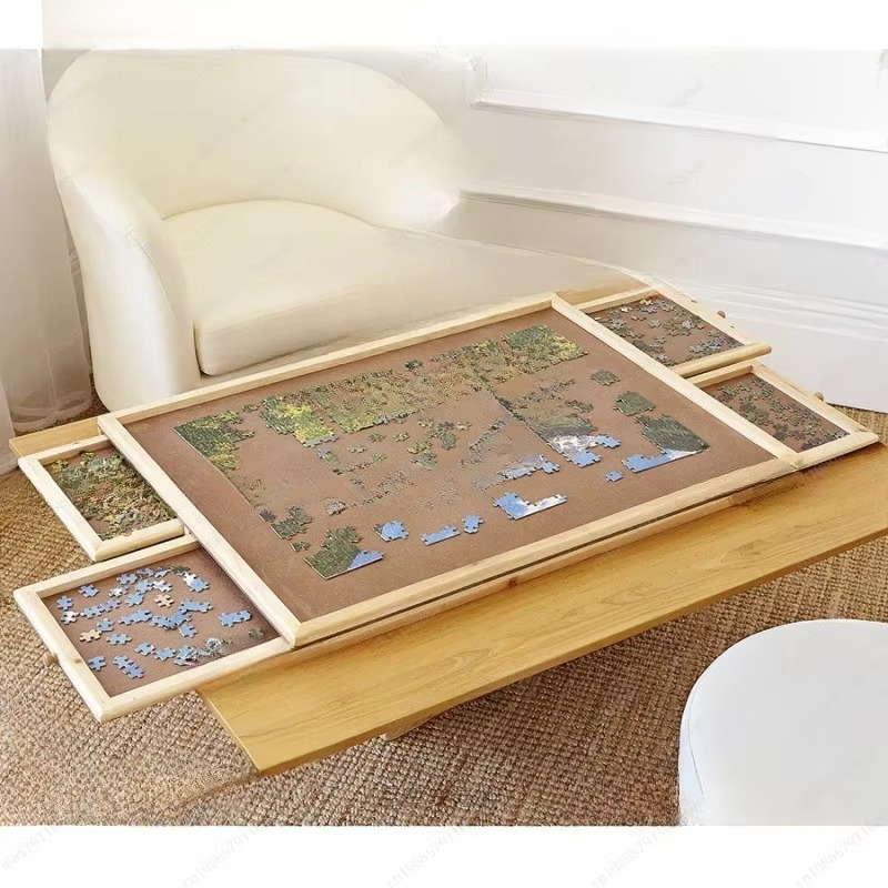 Puzzle Assembly Table with Four Storage Drawers and Auxiliary Board