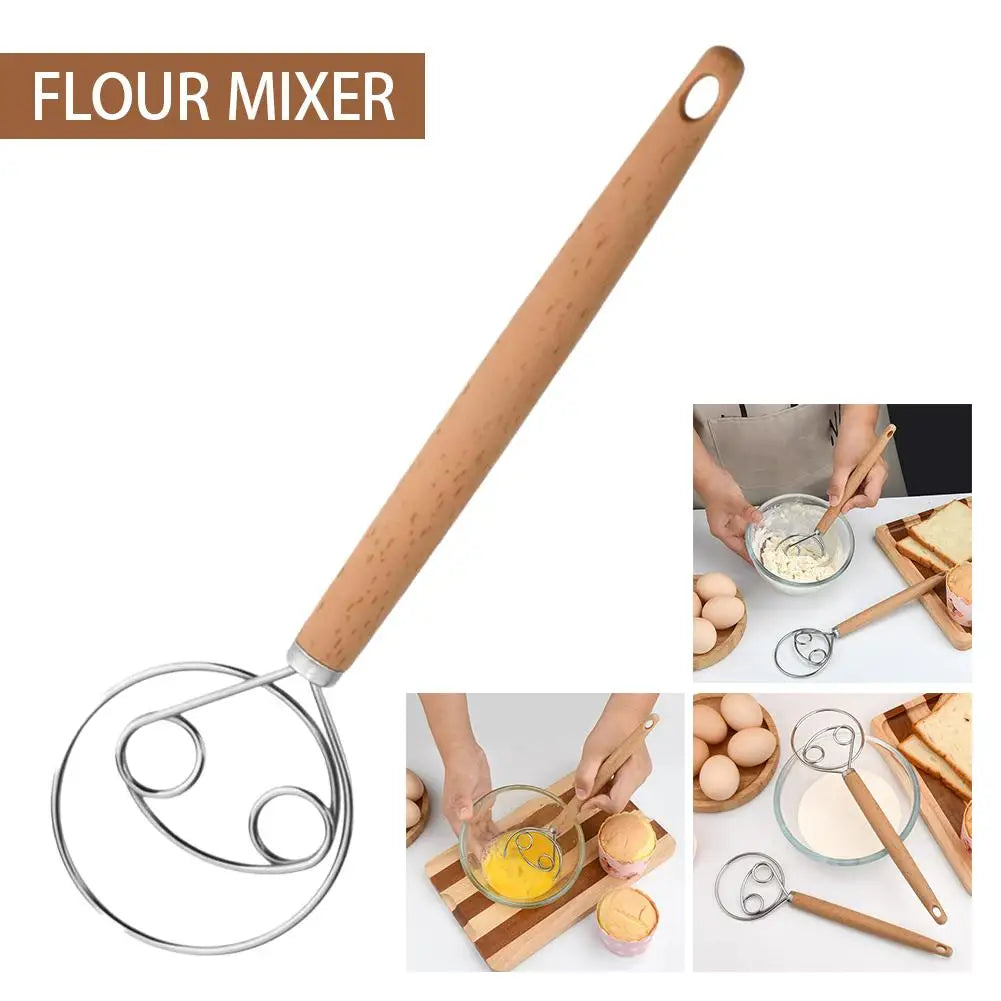 Bread Dough Whisk with Open Coil Design and Beechwood Handle